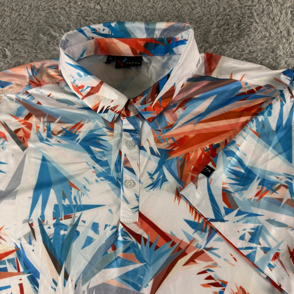 Yatta Golf Mens XL Polo Shirt Blue Orange Abstract Geometric Performance Stretch